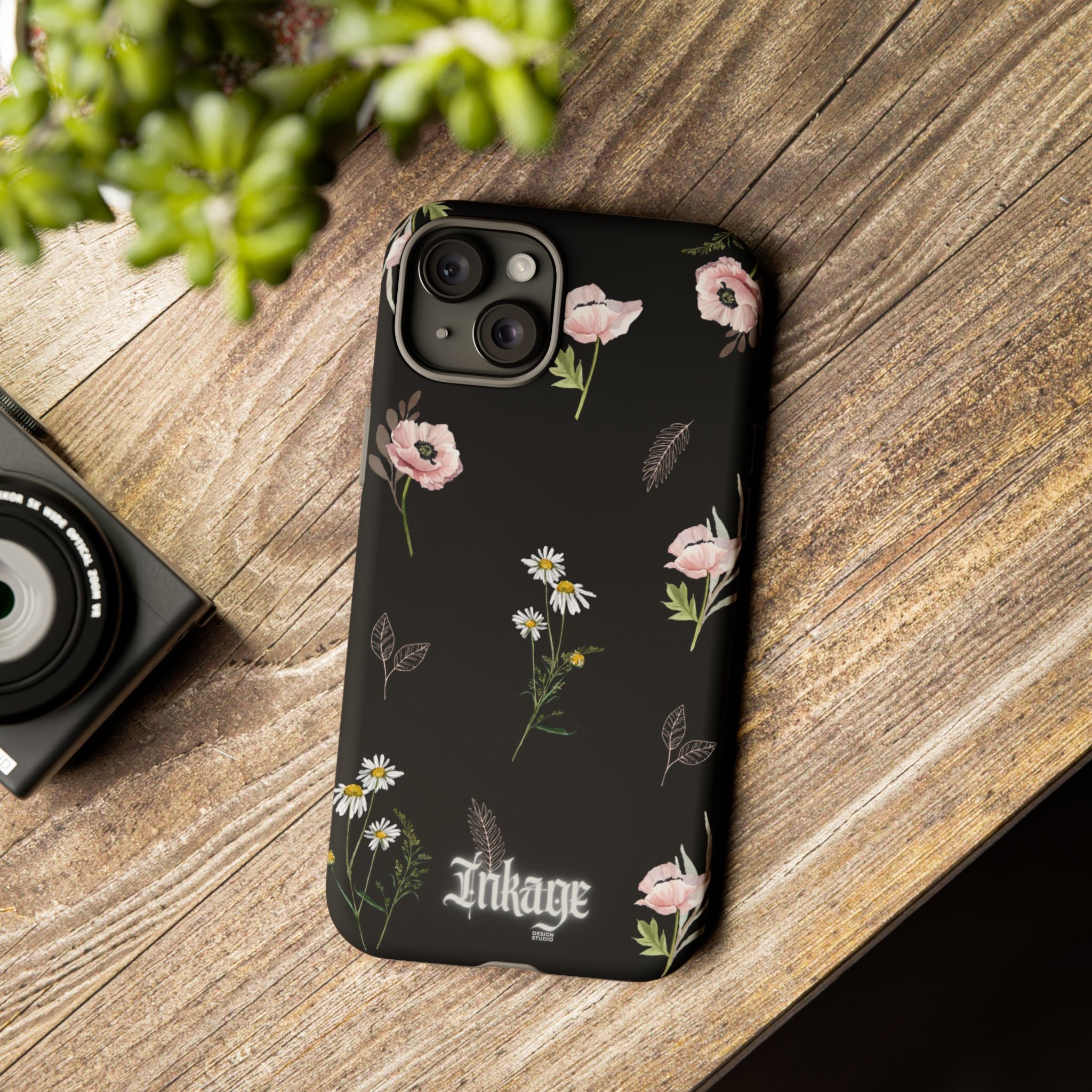 Elegant Black Floral Tough Phone Cases (Minimal)