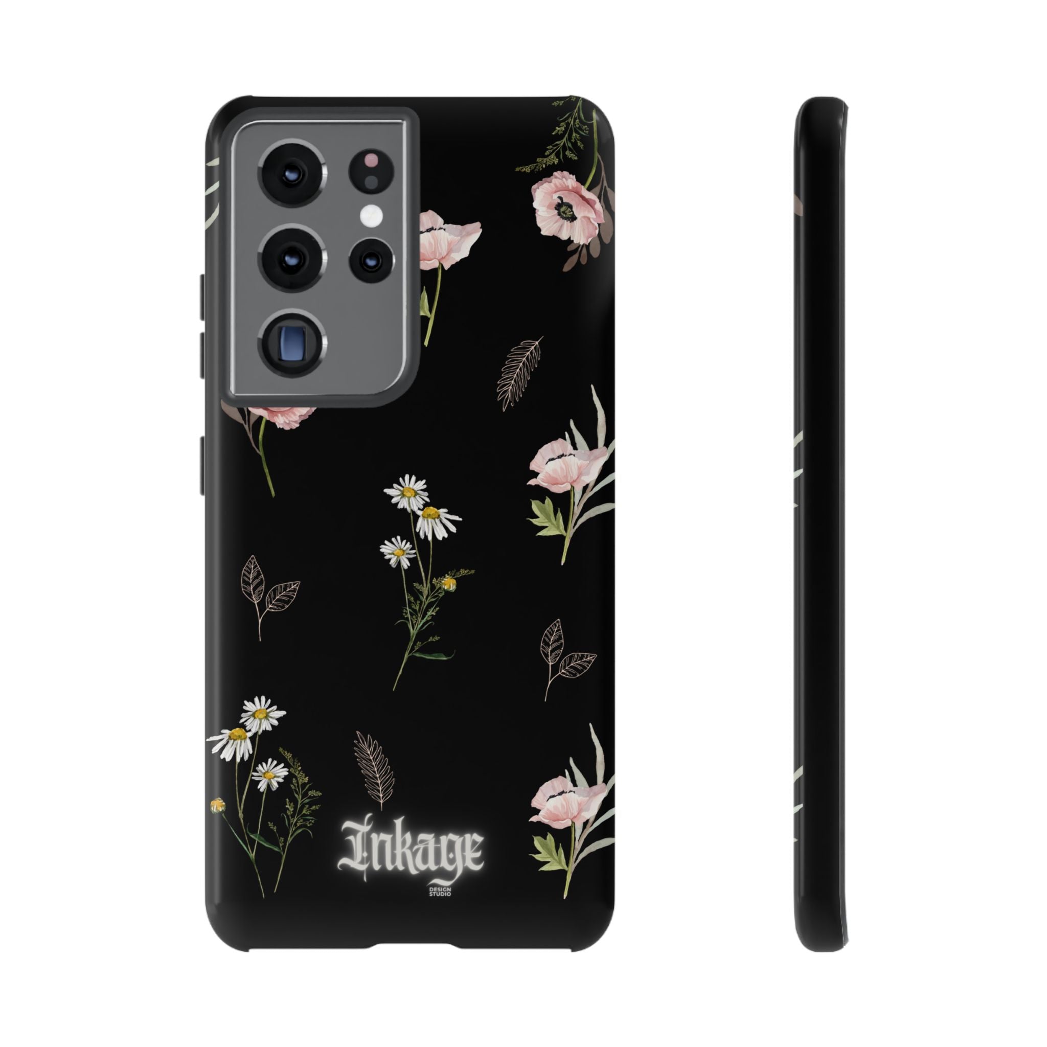Elegant Black Floral Tough Phone Cases (Minimal)