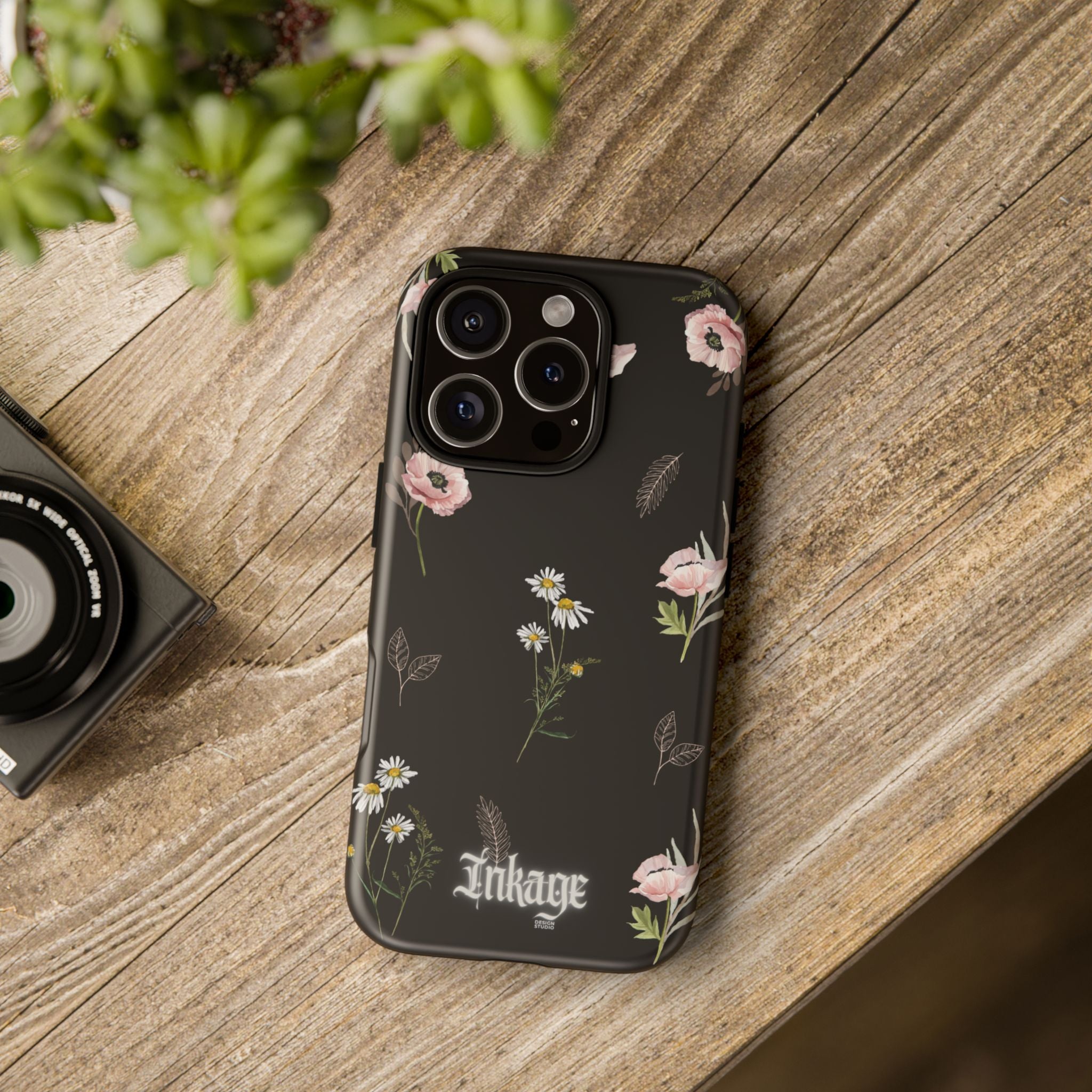 Elegant Black Floral Tough Phone Cases (Minimal)