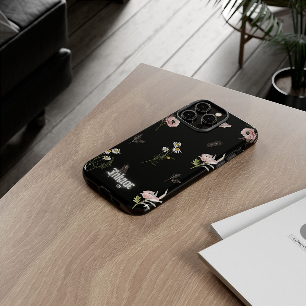 Elegant Black Floral Tough Phone Cases (Minimal)
