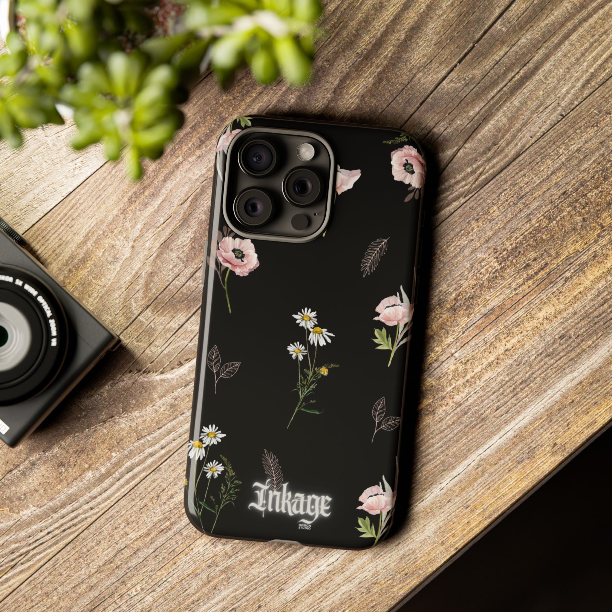 Elegant Black Floral Tough Phone Cases (Minimal)