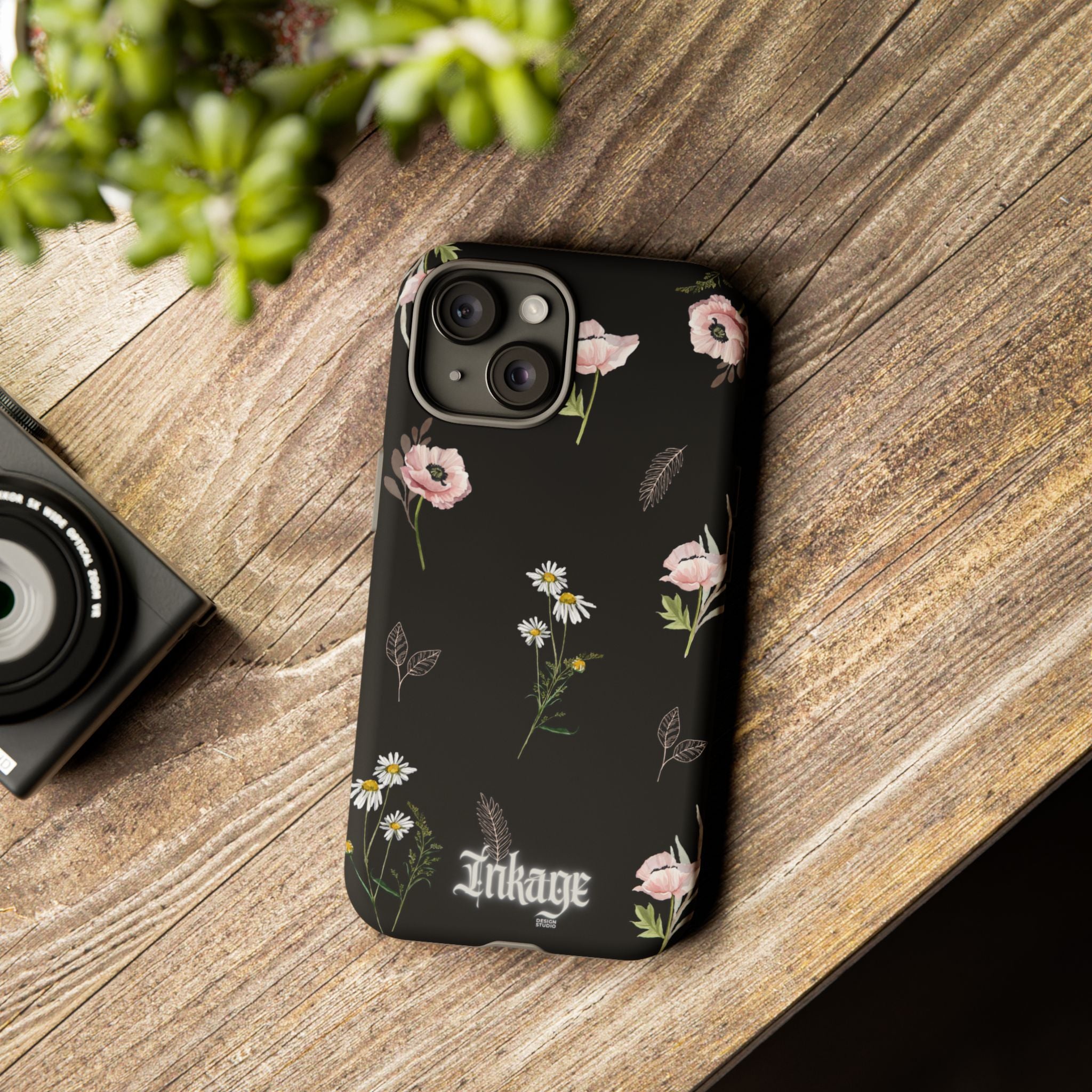 Elegant Black Floral Tough Phone Cases (Minimal)