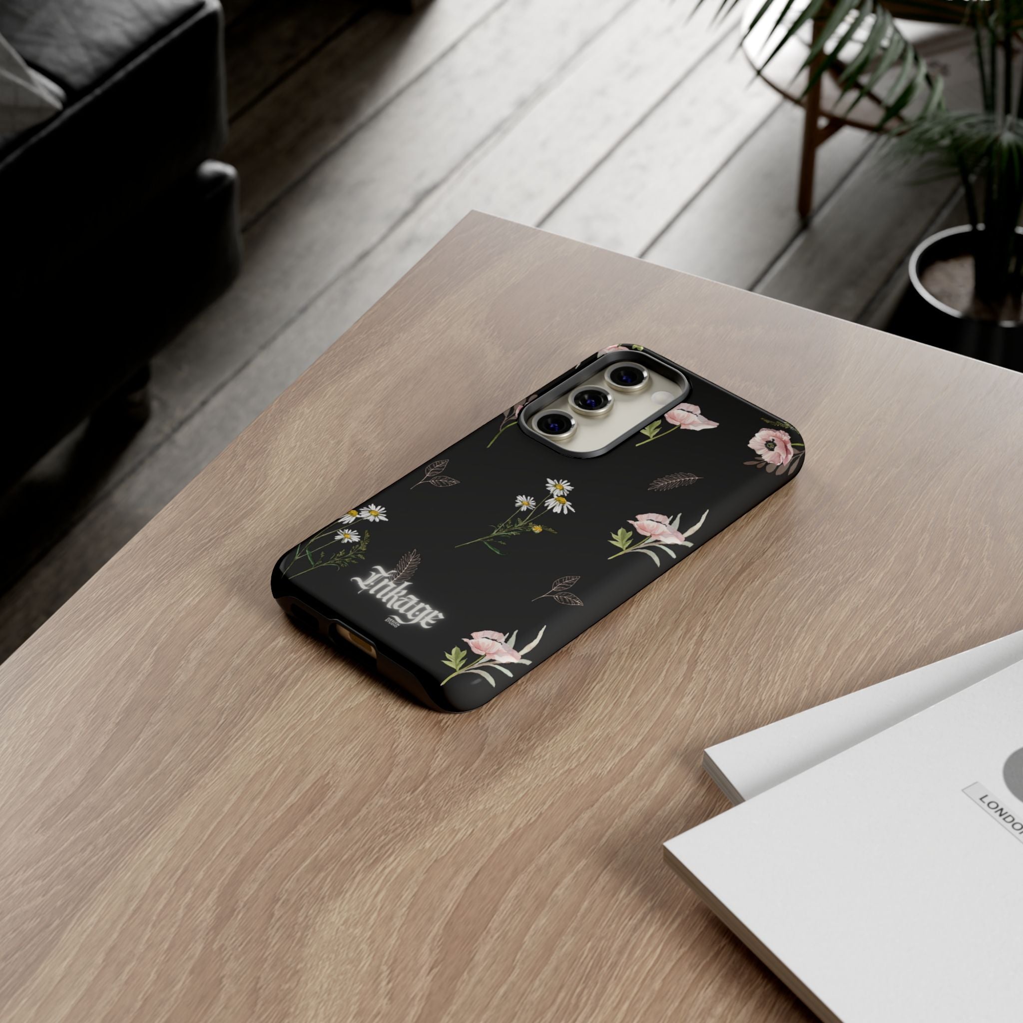Elegant Black Floral Tough Phone Cases (Minimal)