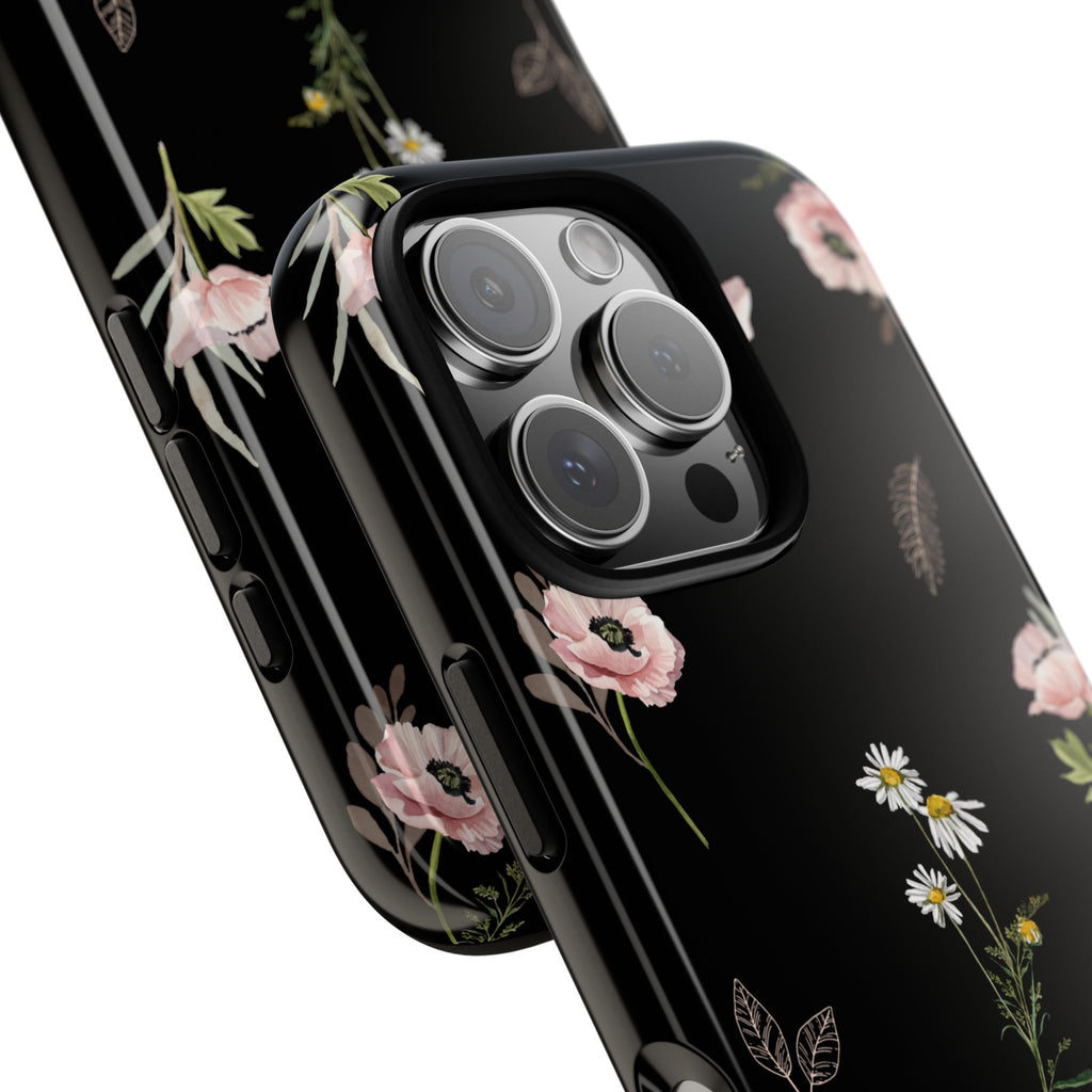 Elegant Black Floral Tough Phone Cases (Minimal)