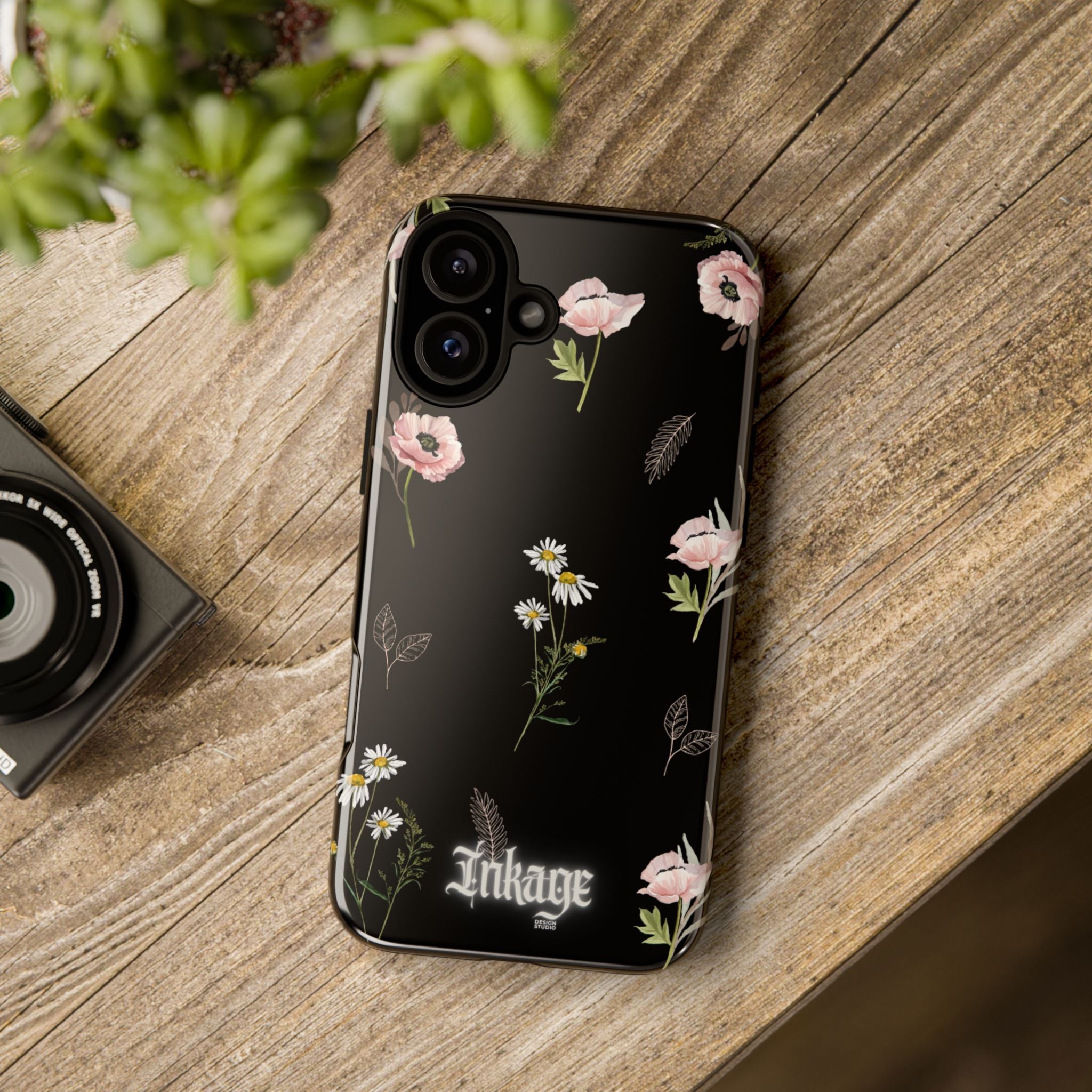 Elegant Black Floral Tough Phone Cases (Minimal)
