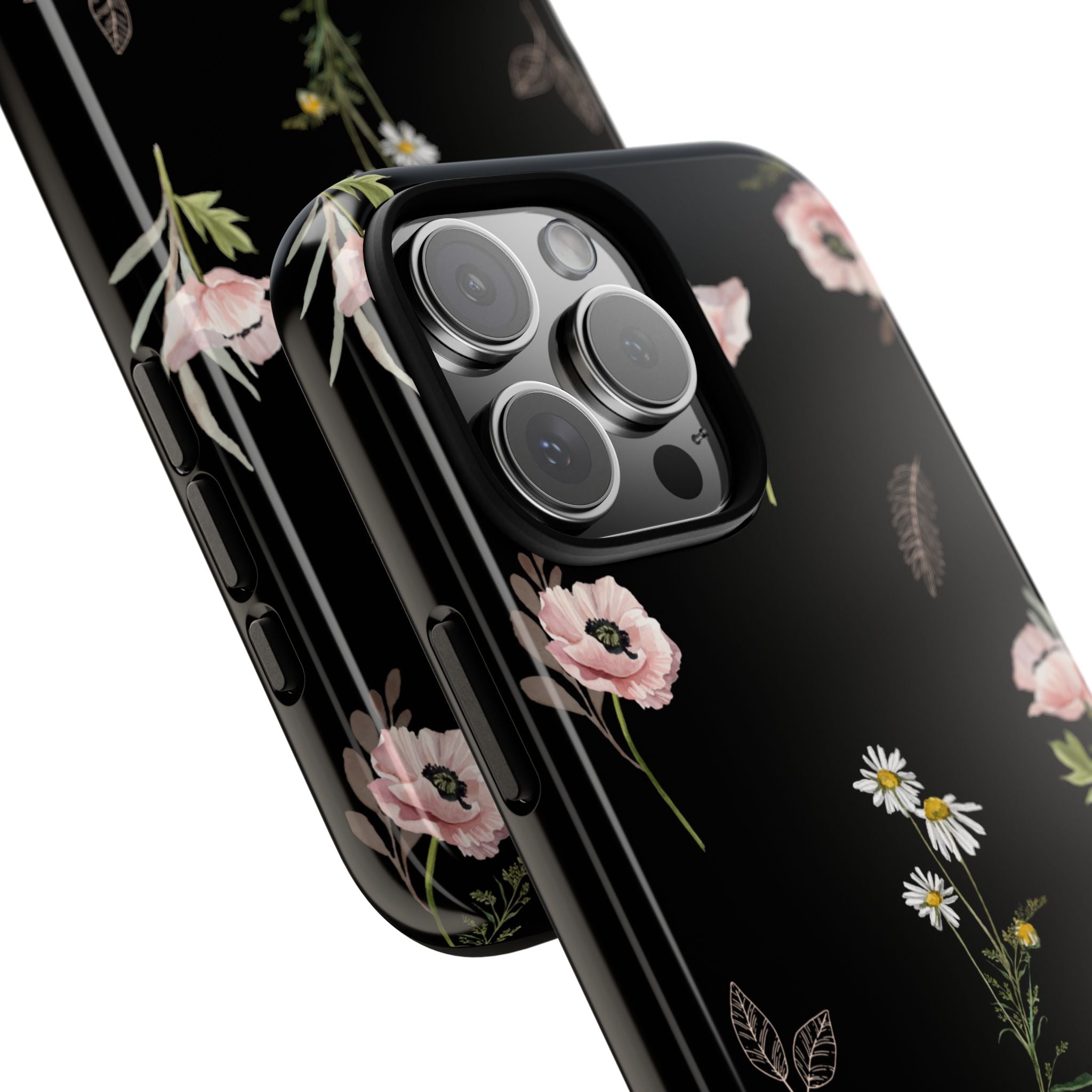 Elegant Black Floral Tough Phone Cases (Minimal)