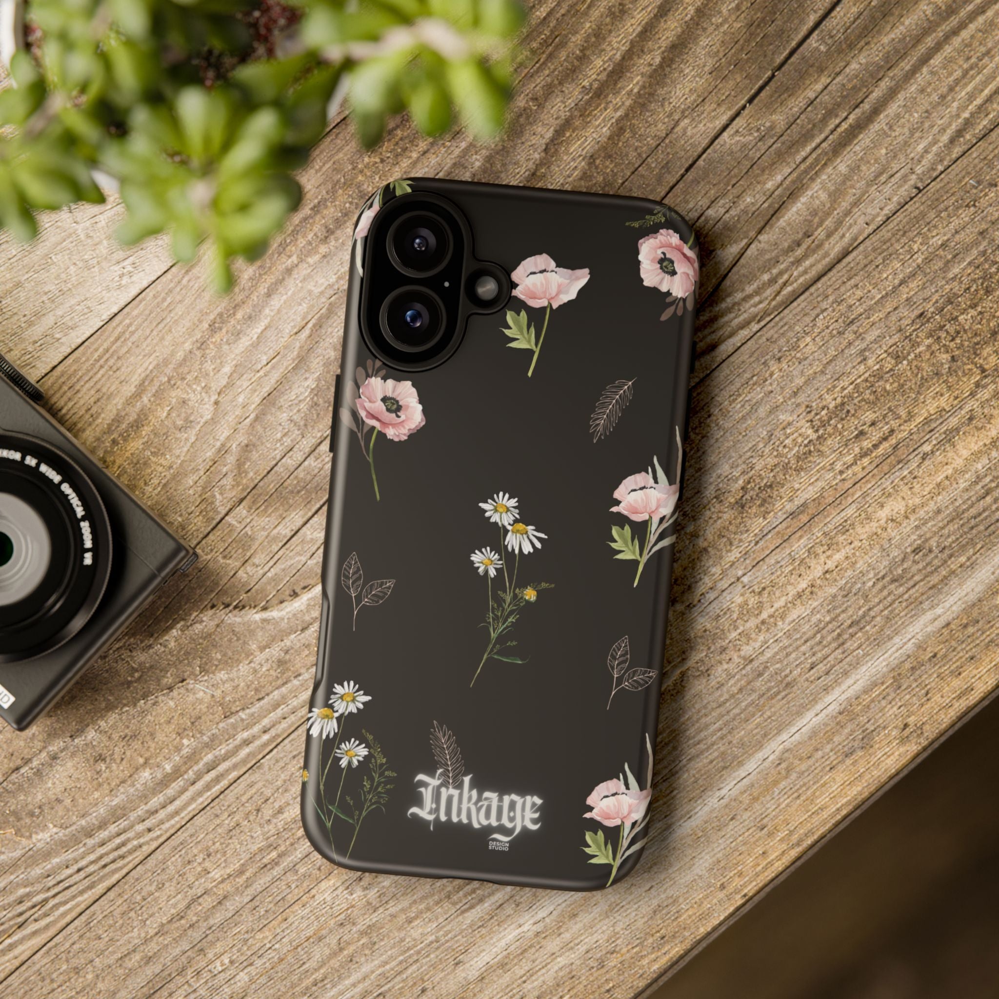 Elegant Black Floral Tough Phone Cases (Minimal)
