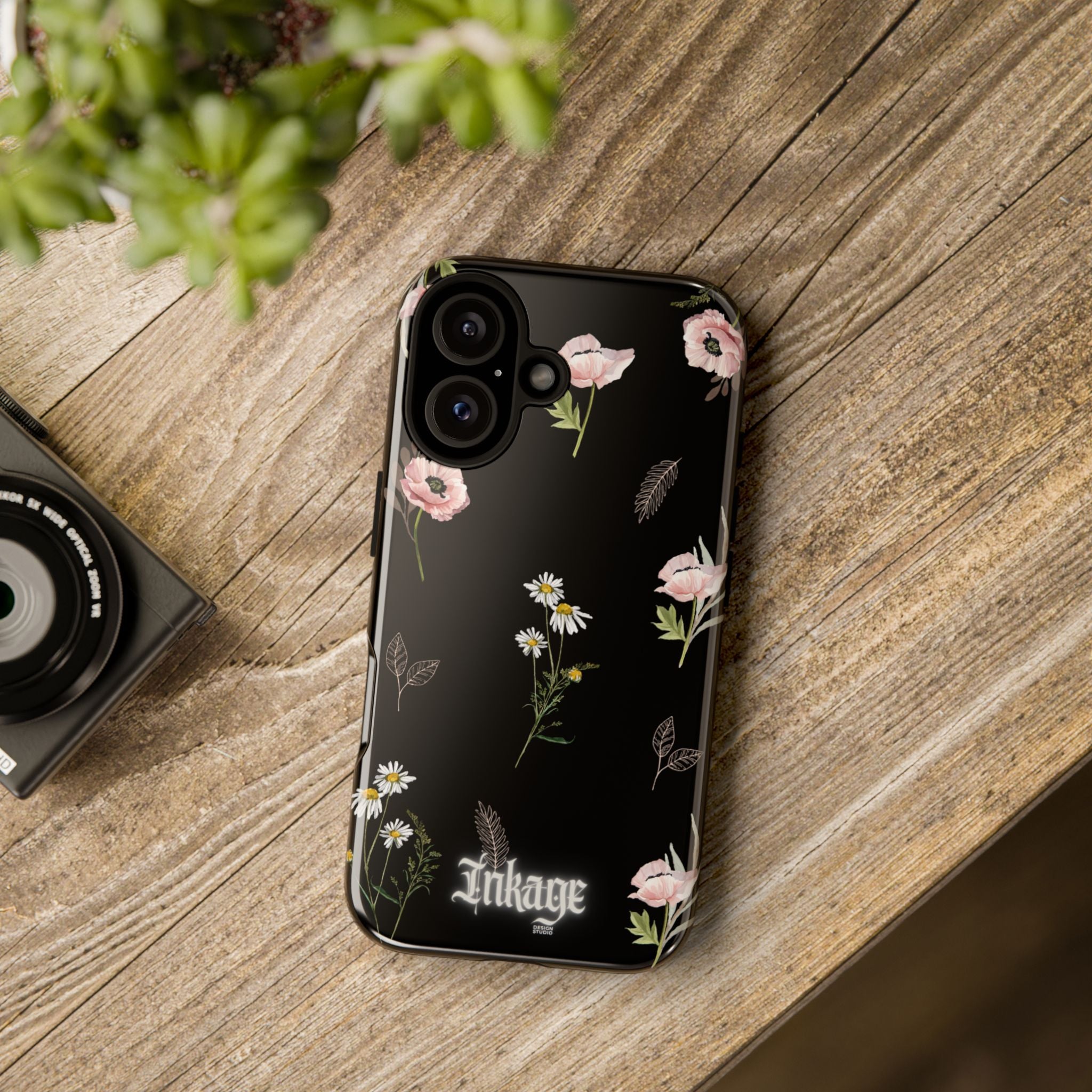 Elegant Black Floral Tough Phone Cases (Minimal)