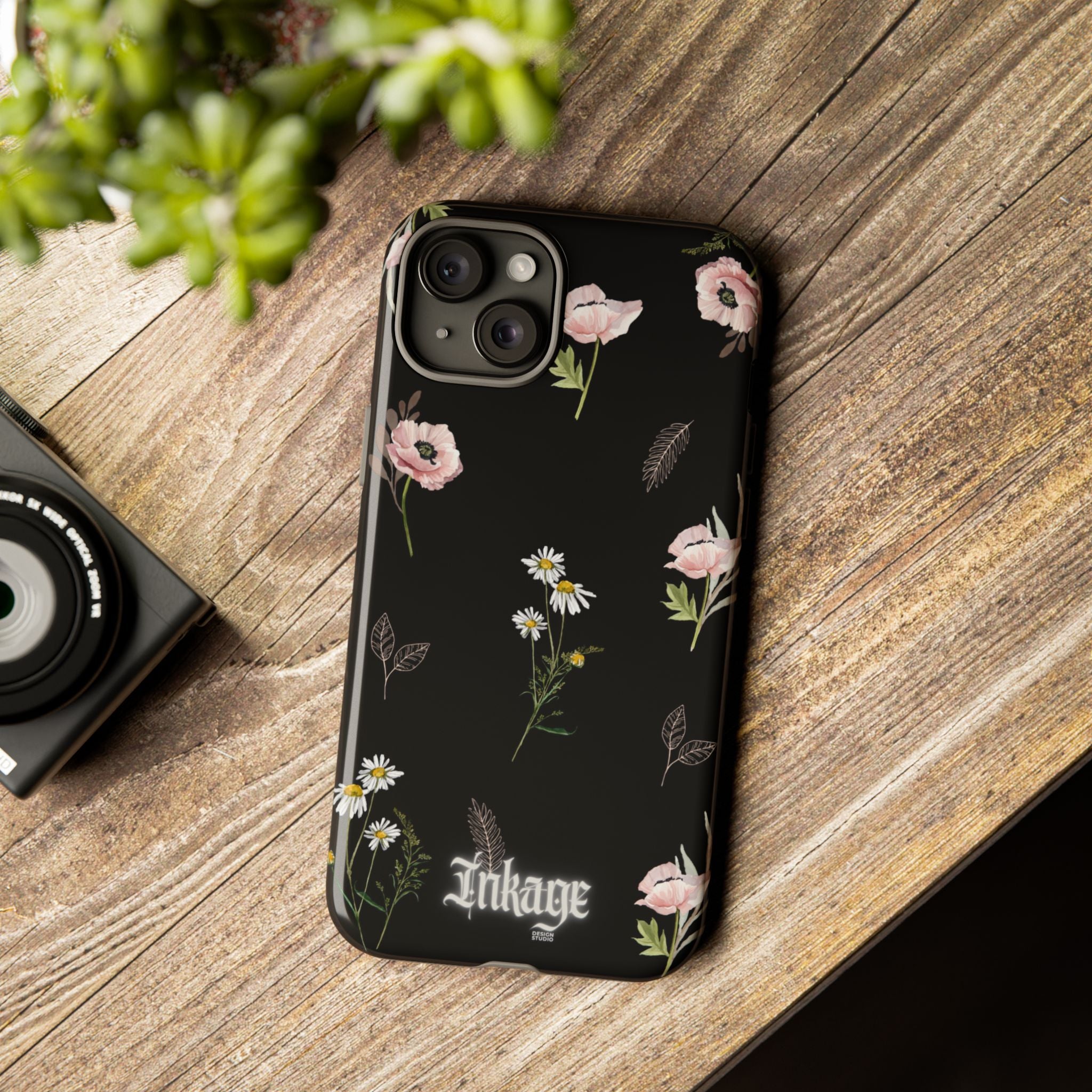 Elegant Black Floral Tough Phone Cases (Minimal)