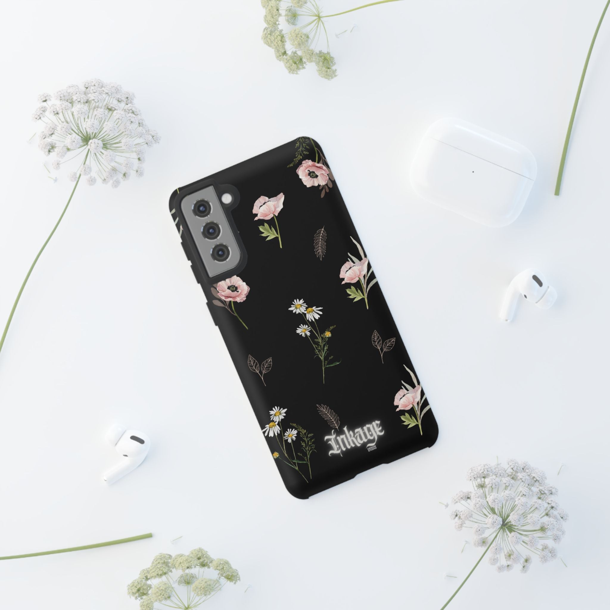 Elegant Black Floral Tough Phone Cases (Minimal)