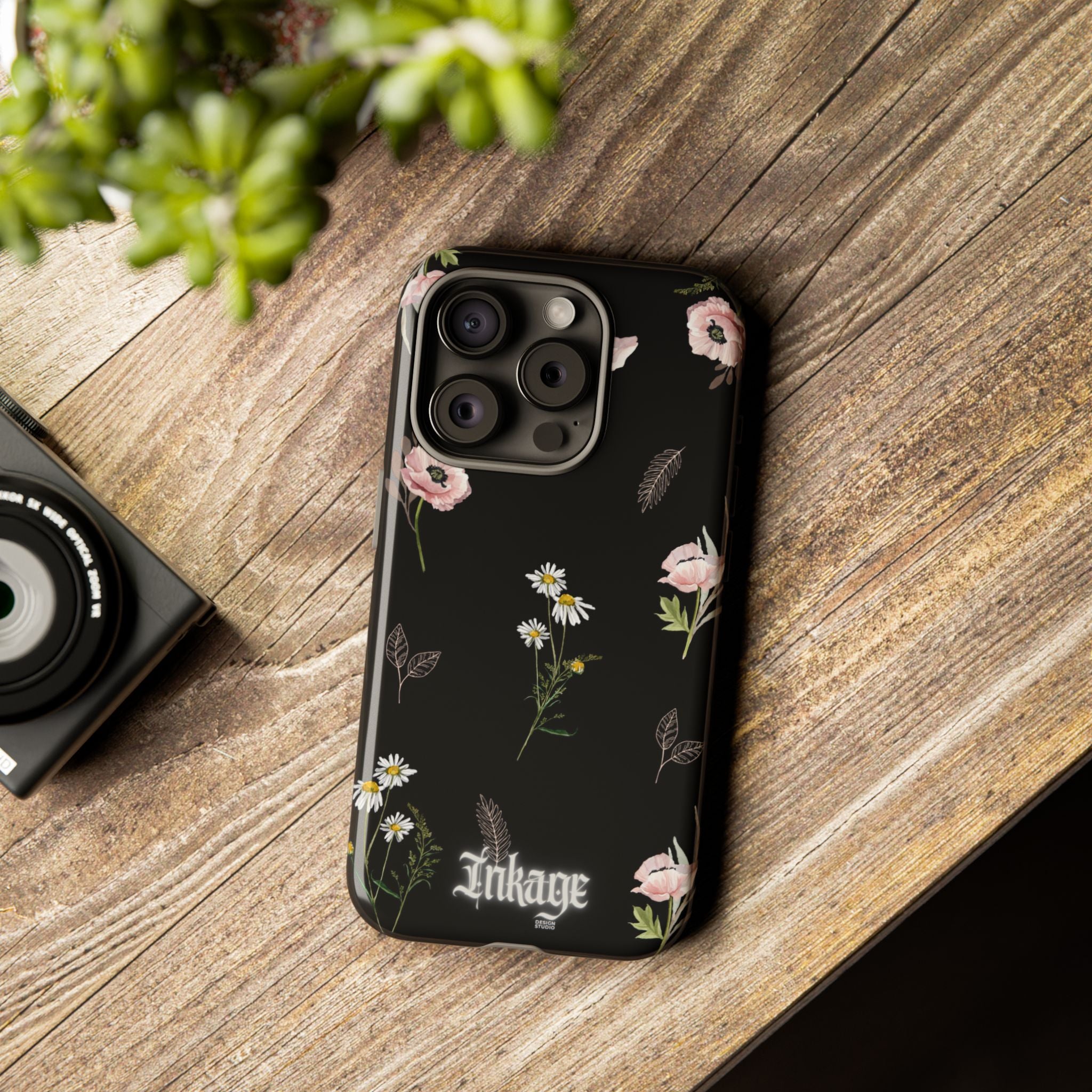 Elegant Black Floral Tough Phone Cases (Minimal)