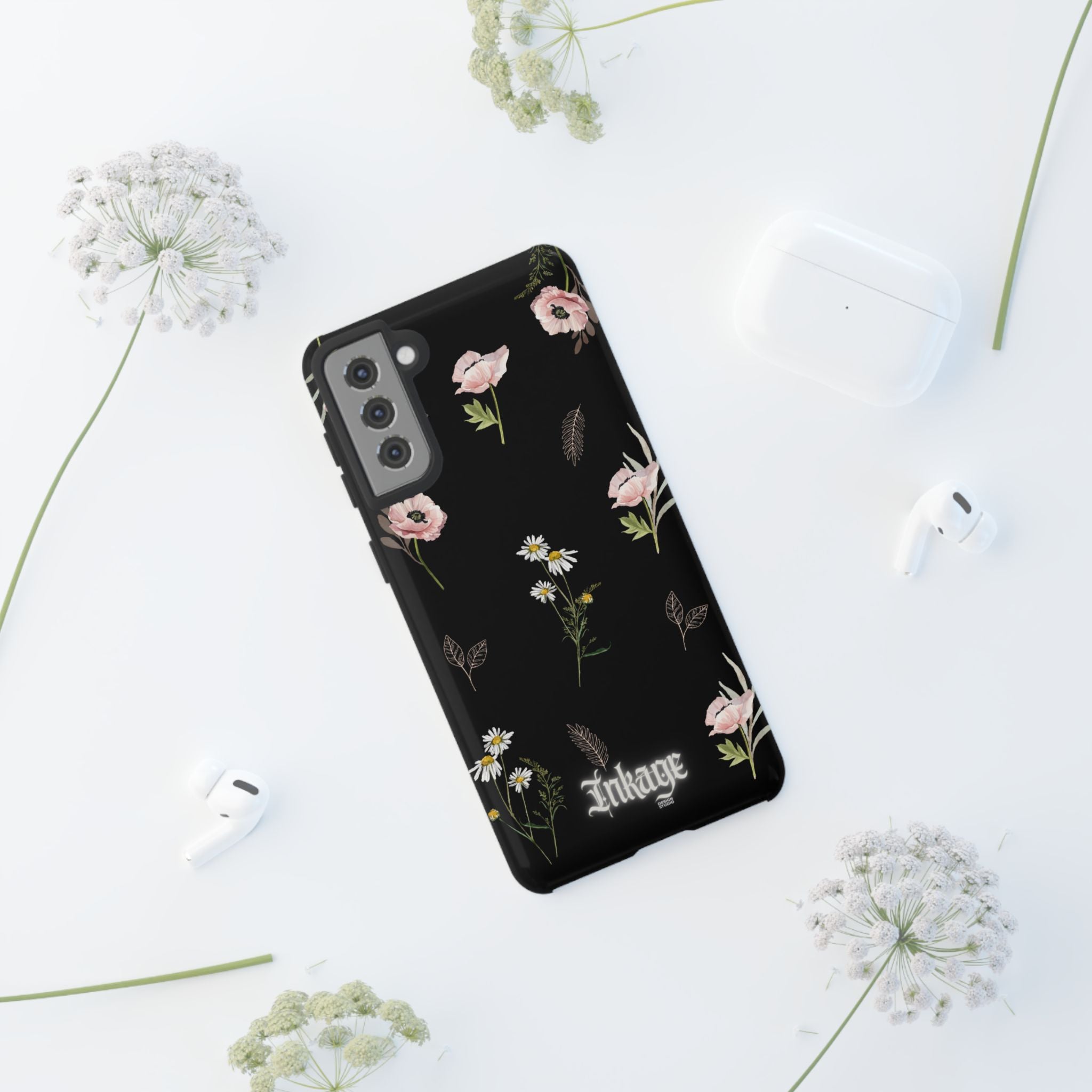 Elegant Black Floral Tough Phone Cases (Minimal)
