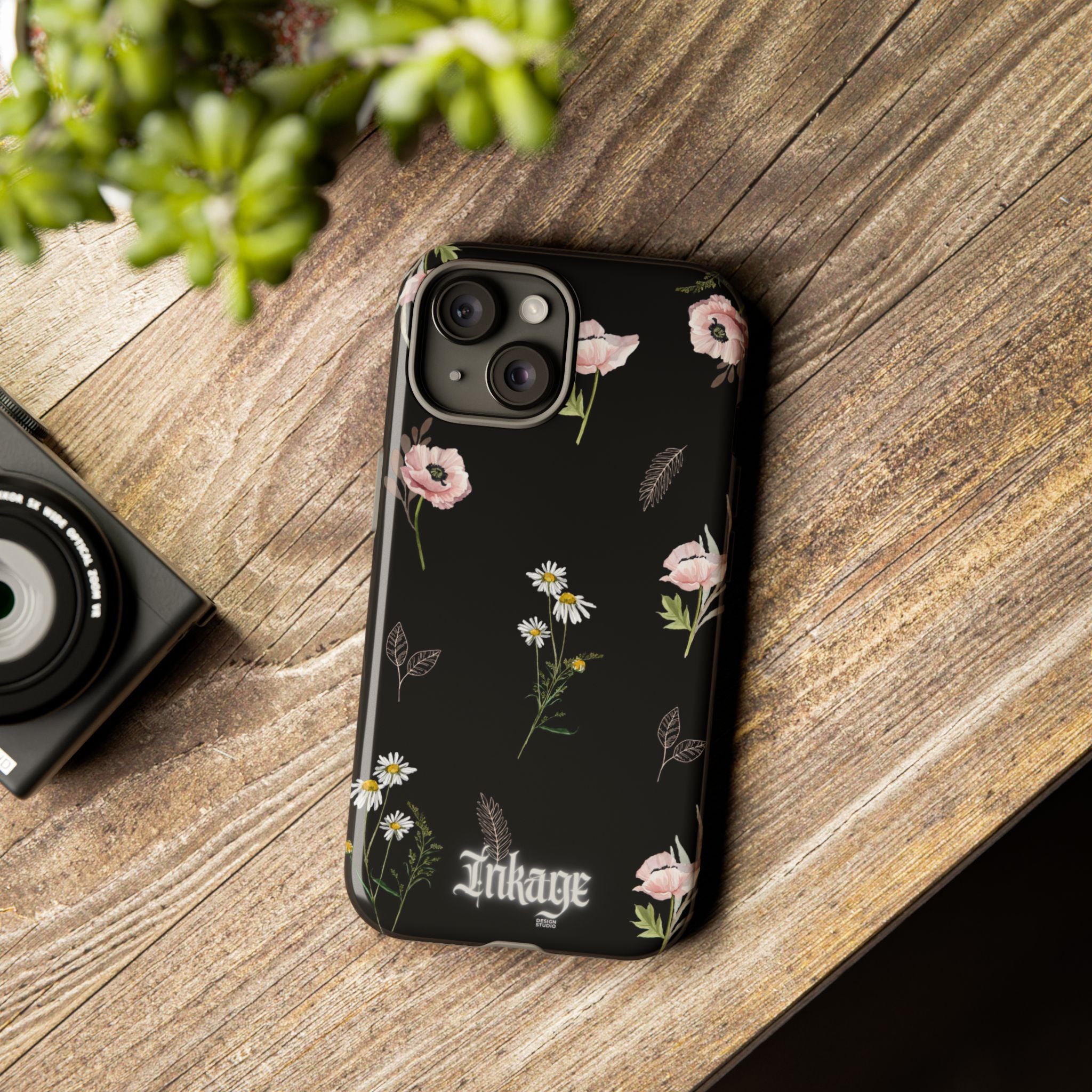 Elegant Black Floral Tough Phone Cases (Minimal)