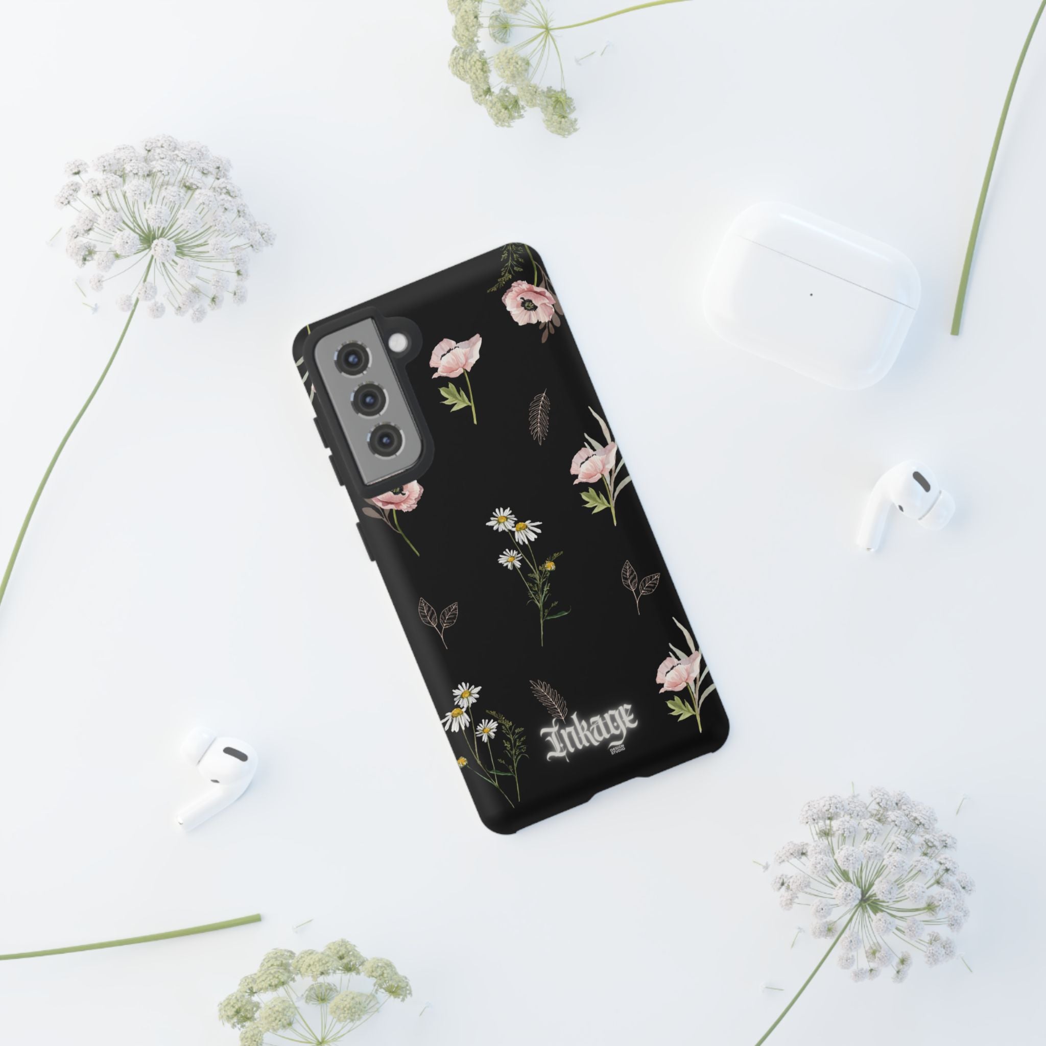 Elegant Black Floral Tough Phone Cases (Minimal)