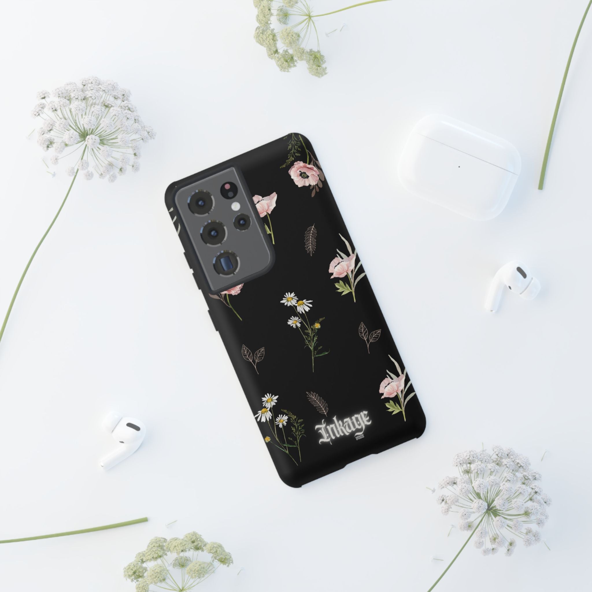 Elegant Black Floral Tough Phone Cases (Minimal)