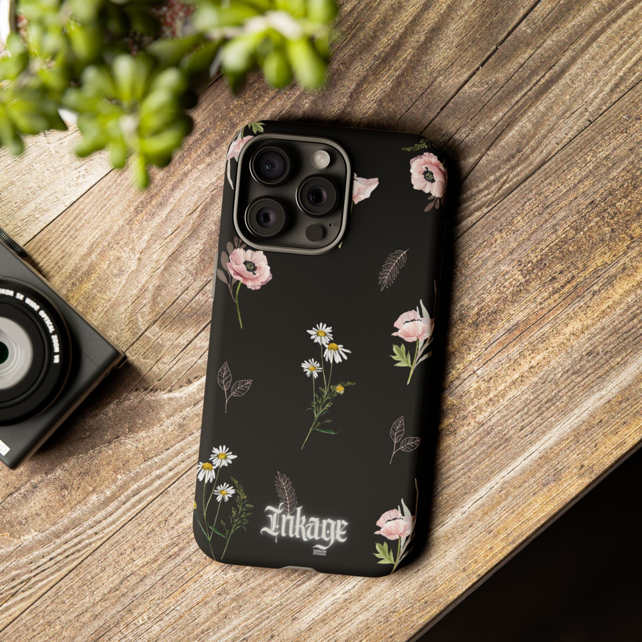 Elegant Black Floral Tough Phone Cases (Minimal)