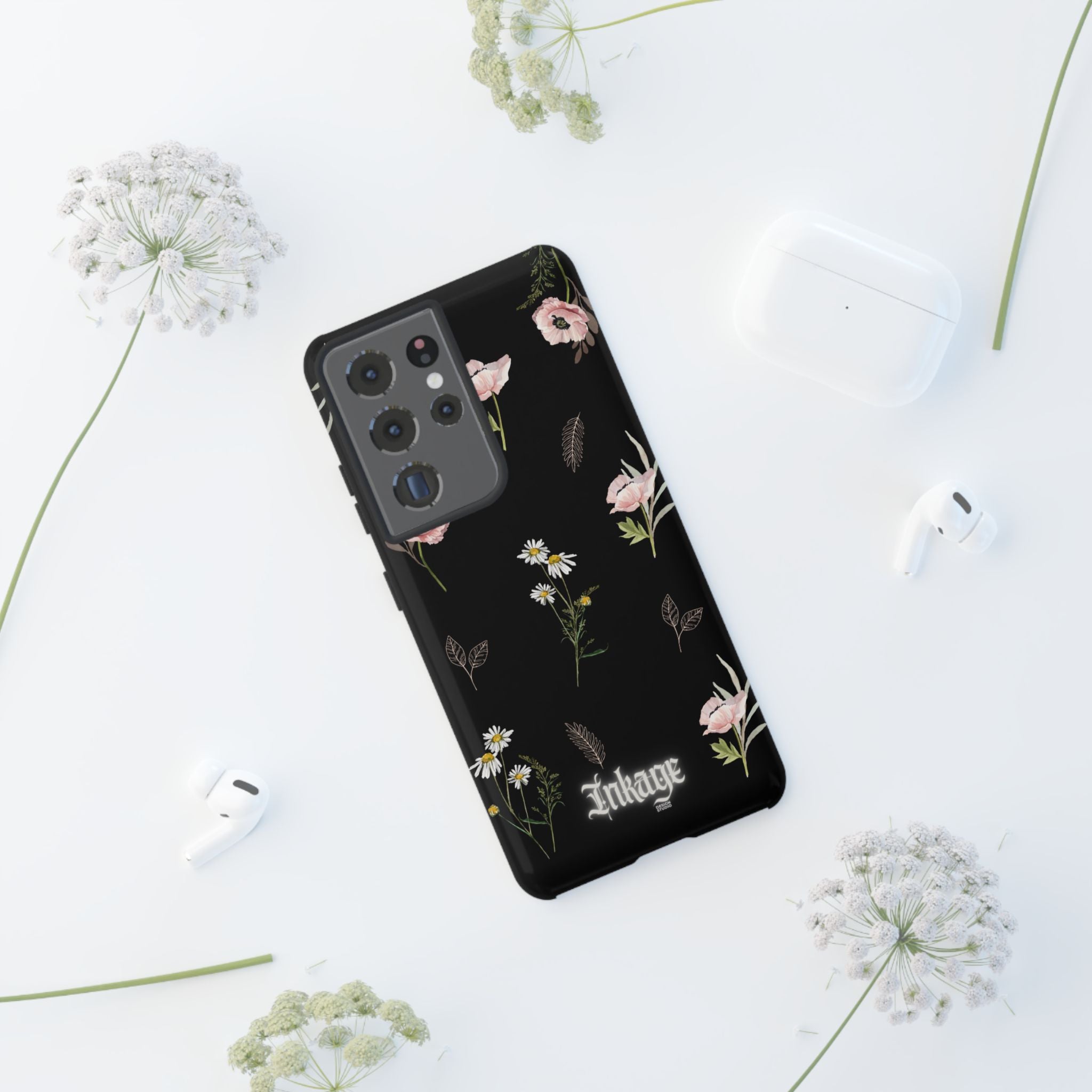 Elegant Black Floral Tough Phone Cases (Minimal)