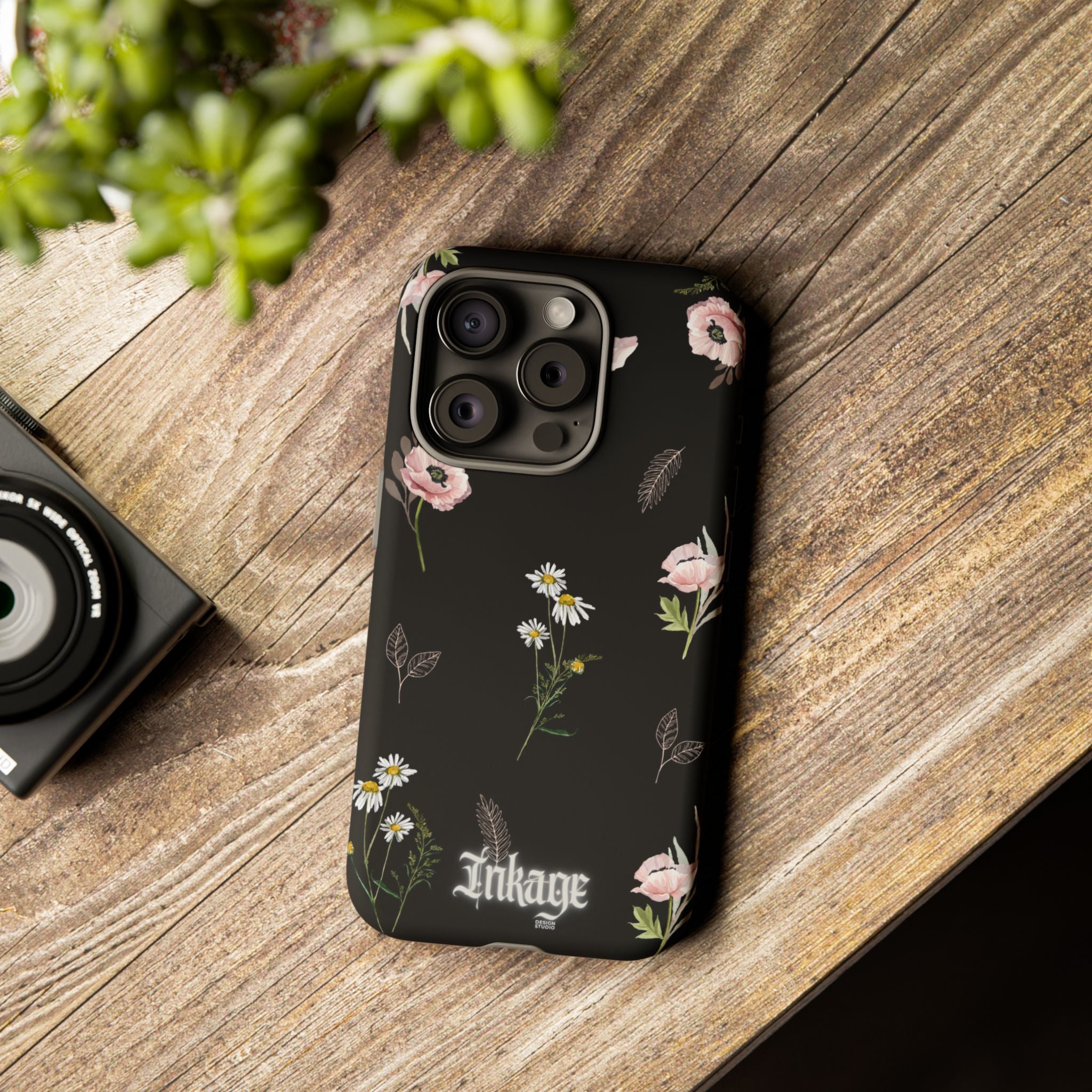 Elegant Black Floral Tough Phone Cases (Minimal)
