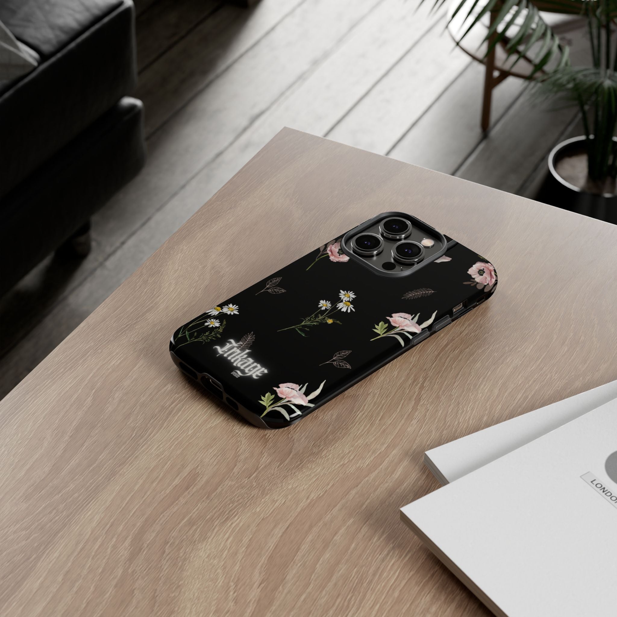 Elegant Black Floral Tough Phone Cases (Minimal)