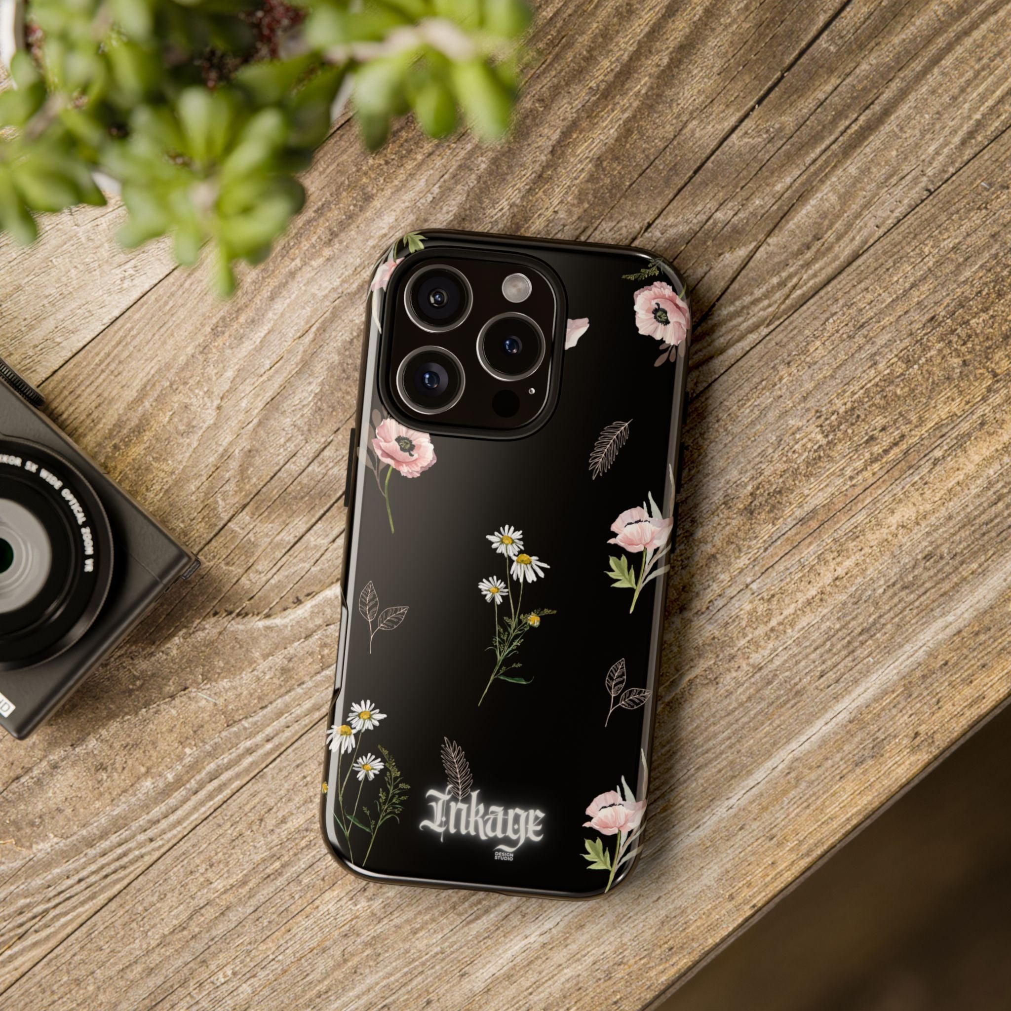 Elegant Black Floral Tough Phone Cases (Minimal)